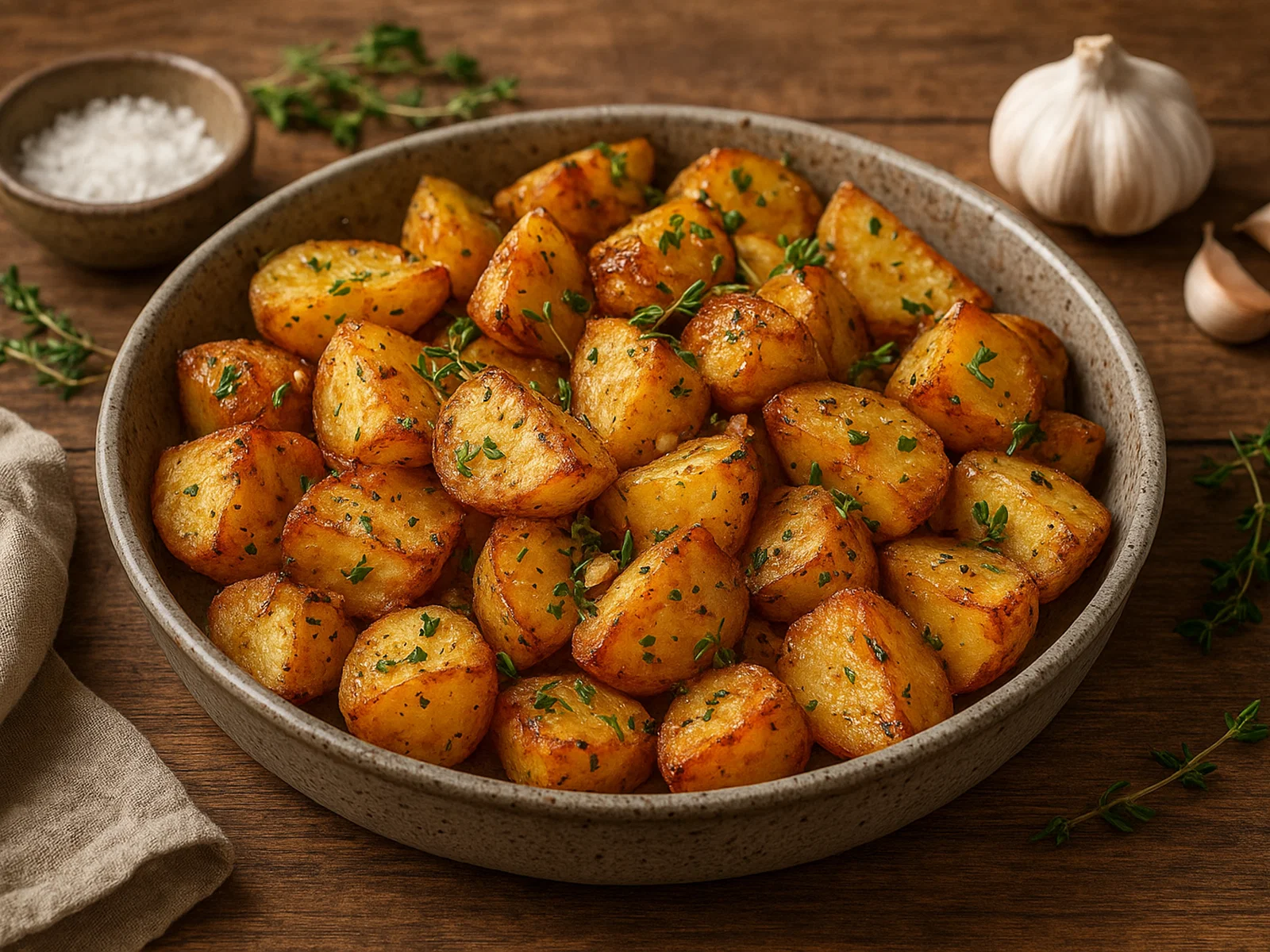 Knusprige Thymian-Knoblauch-Kartoffeln aus dem Ofen