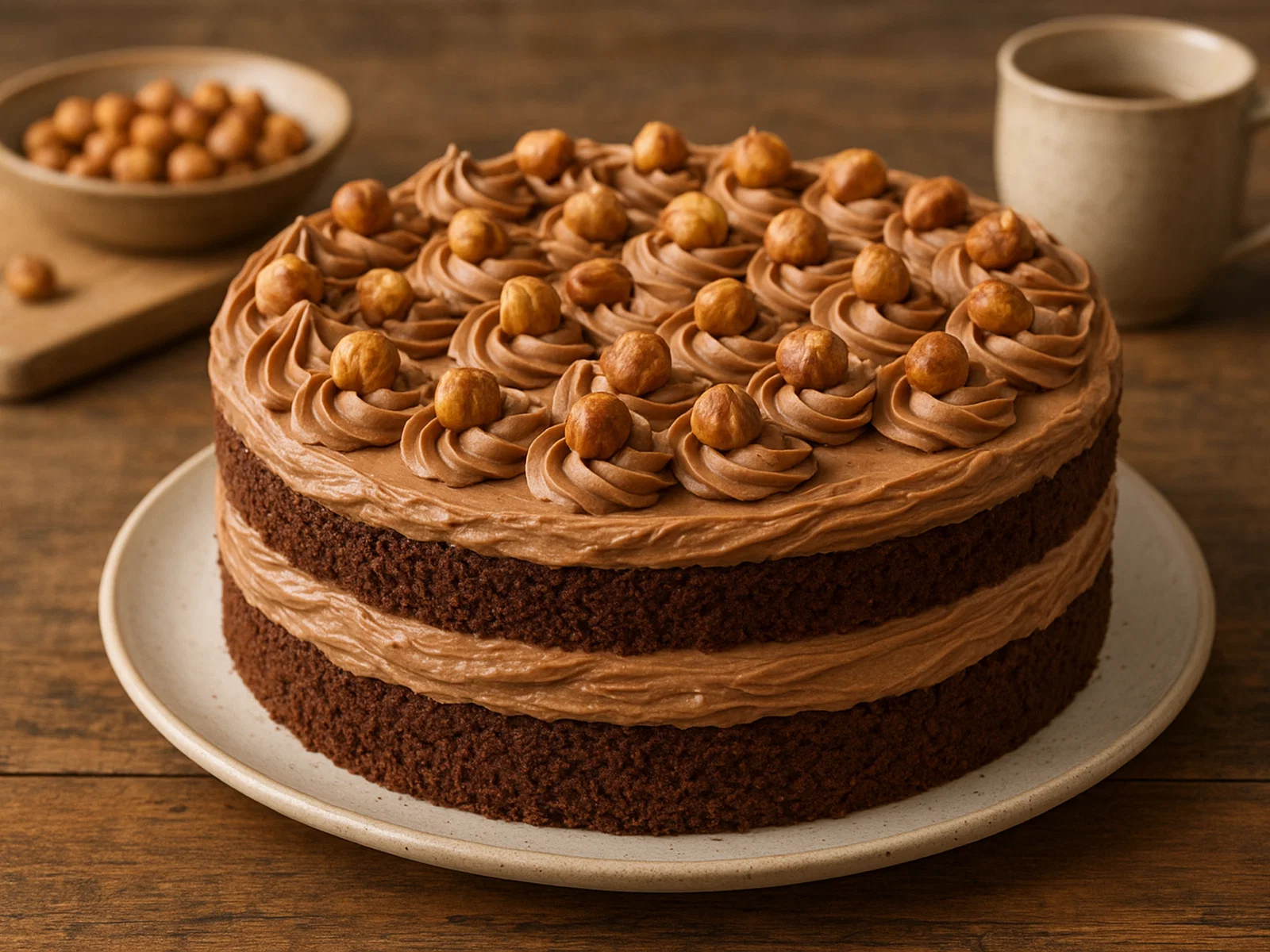 Nuss-Nougat-Torte mit Schokoladenbiskuit