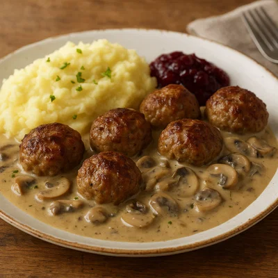 Finnische Lihapullat mit cremiger Pilz-Sahne-Sauce