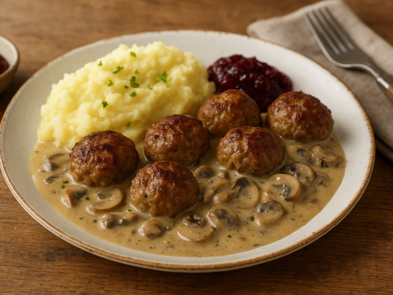 Finnische Lihapullat mit cremiger Pilz-Sahne-Sauce