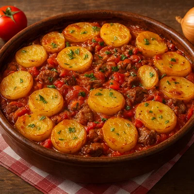 Tavë me patate (Tute ne mbatata) – Albanischer Kartoffel-Fleisch-Auflauf