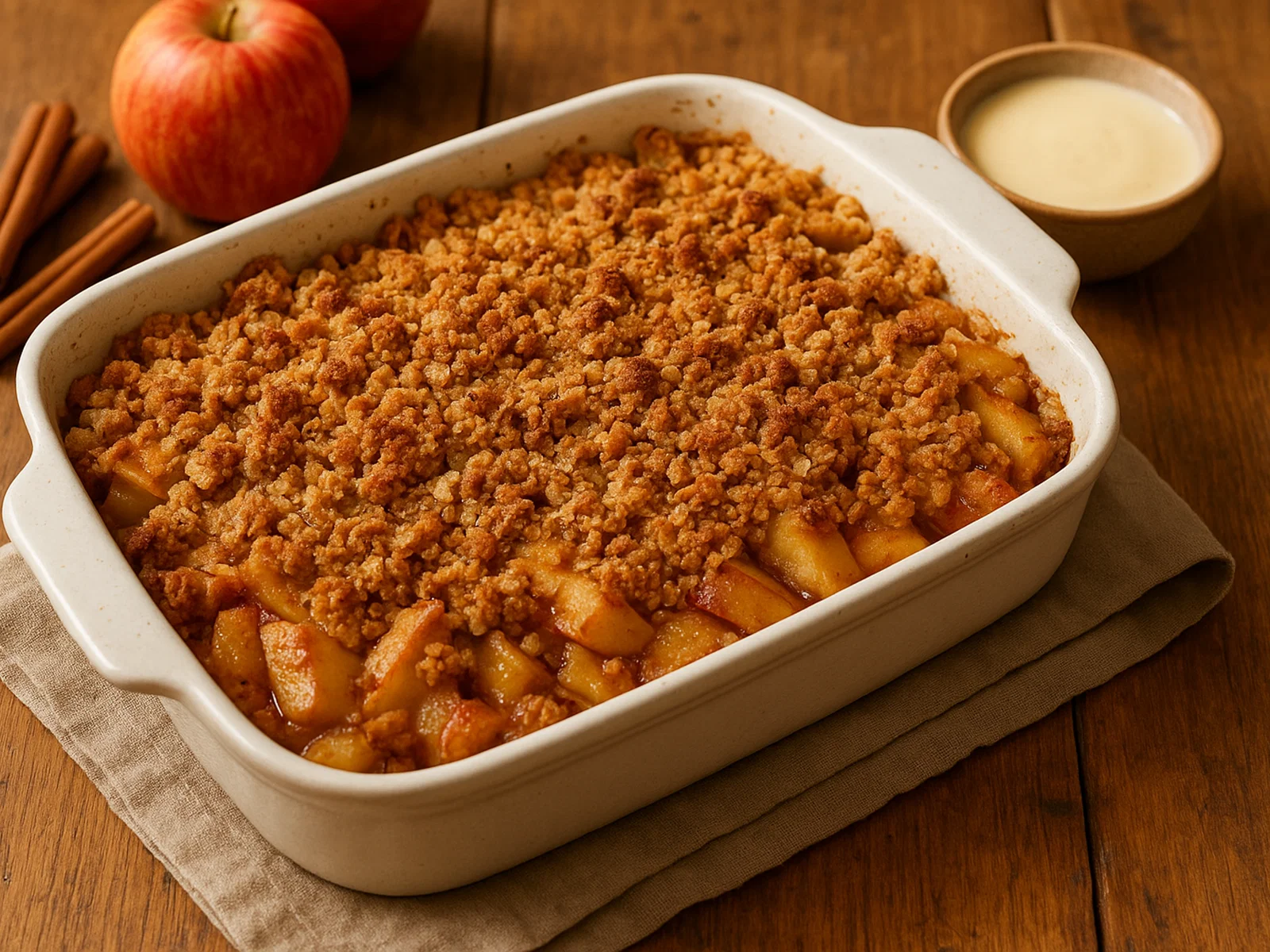 Apfel-Crumble-Auflauf mit Haferflocken und Zimt