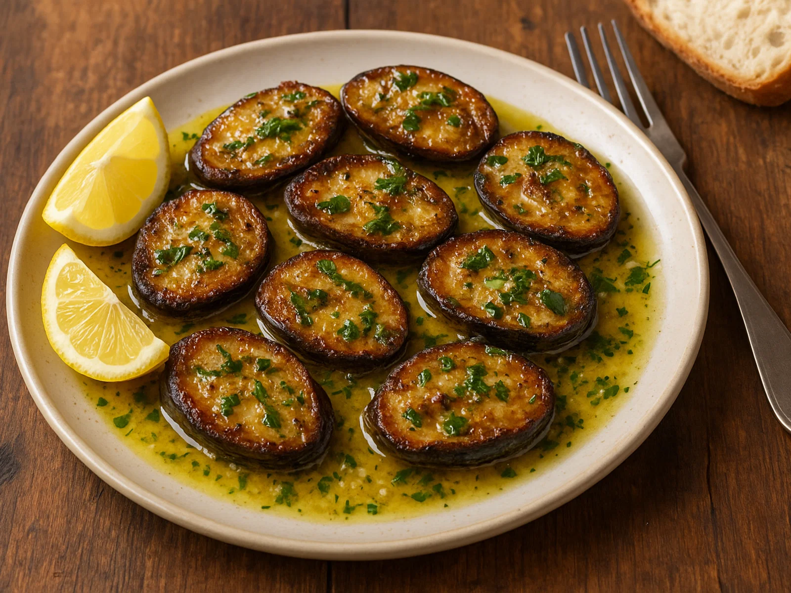 Gebratene Paua (neuseeländische Abalone) mit Zitronen-Knoblauch-Butter