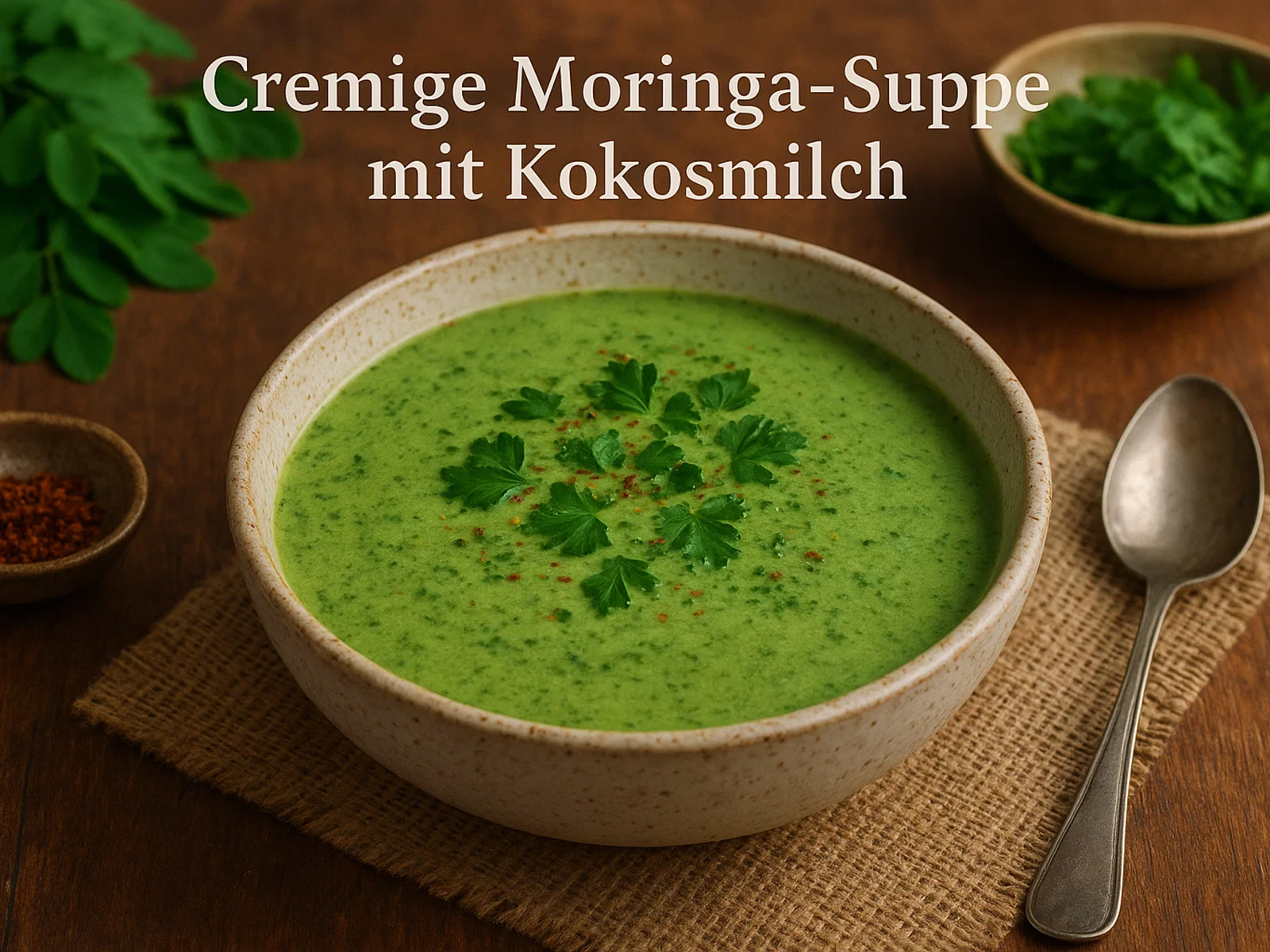 Cremige Moringa-Suppe mit Kokosmilch