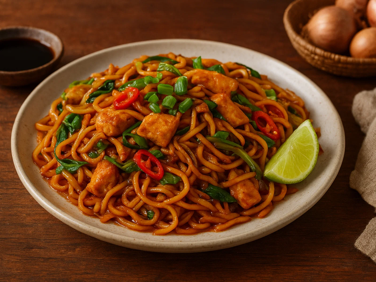 Mee Goreng mit Hühnchen oder Tofu