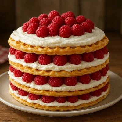 Waffeltorte mit Mascarpone und Himbeeren