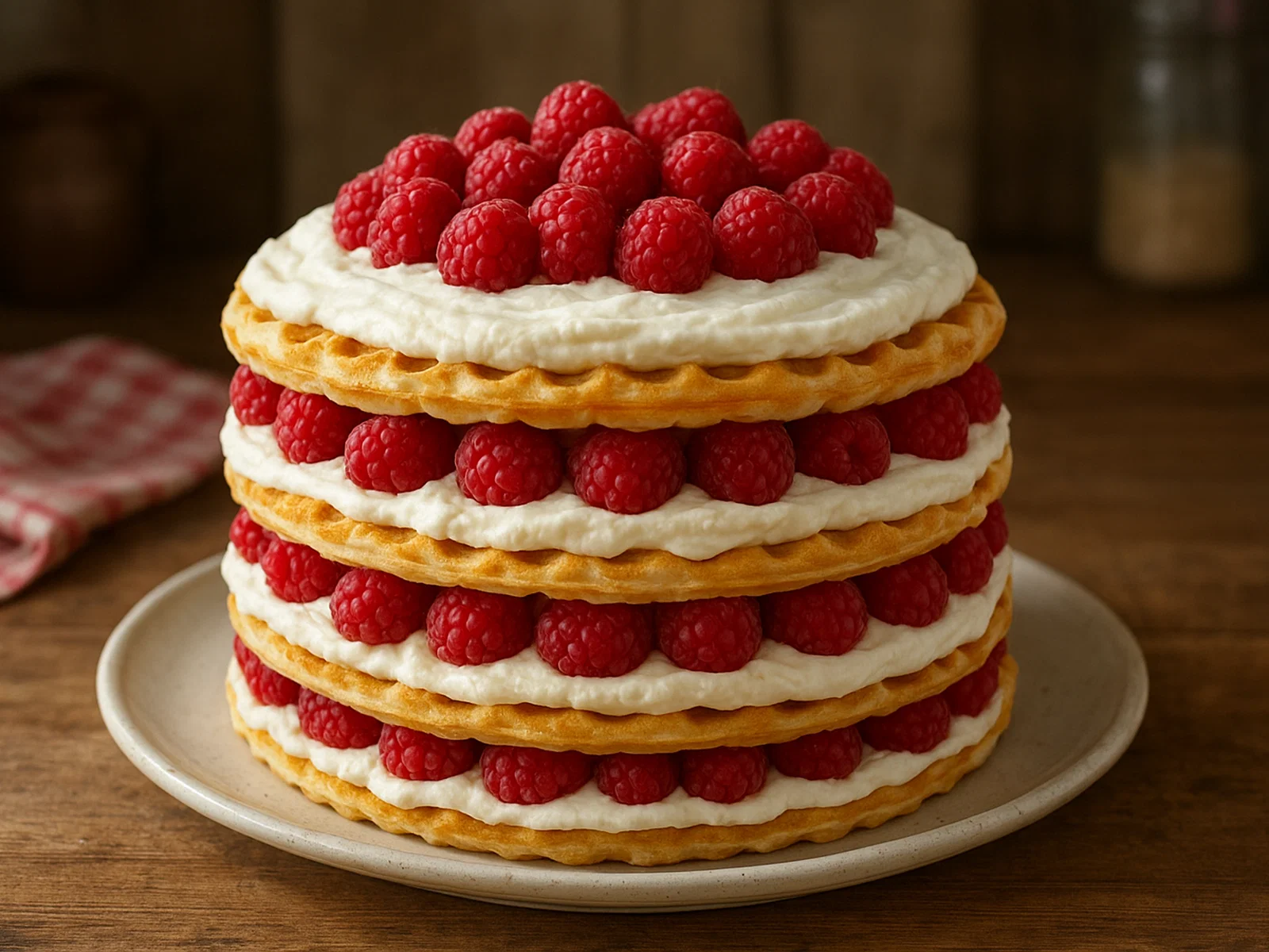 Waffeltorte mit Mascarpone und Himbeeren