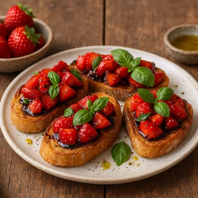 Erdbeer-Balsamico-Bruschetta mit Basilikum