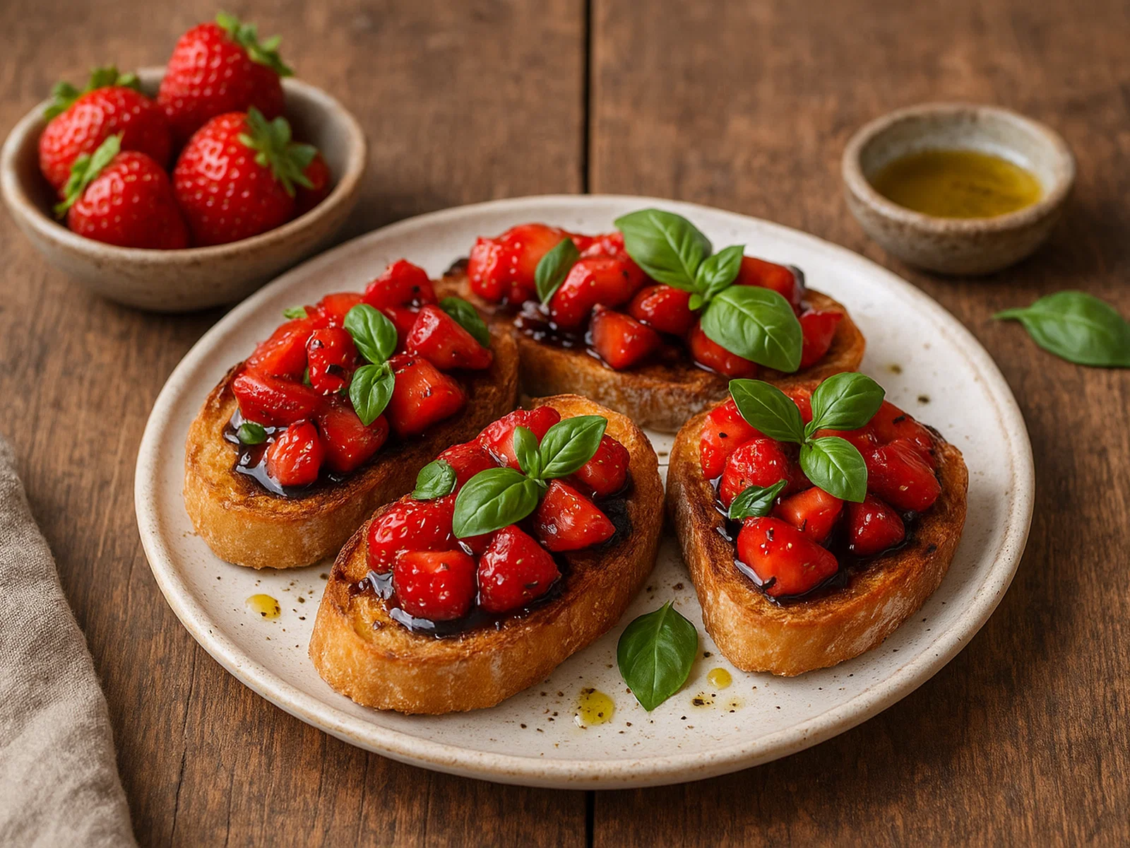 Erdbeer-Balsamico-Bruschetta mit Basilikum