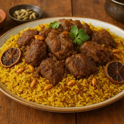 Arabischer Maqbous mit Lamm und Safranreis