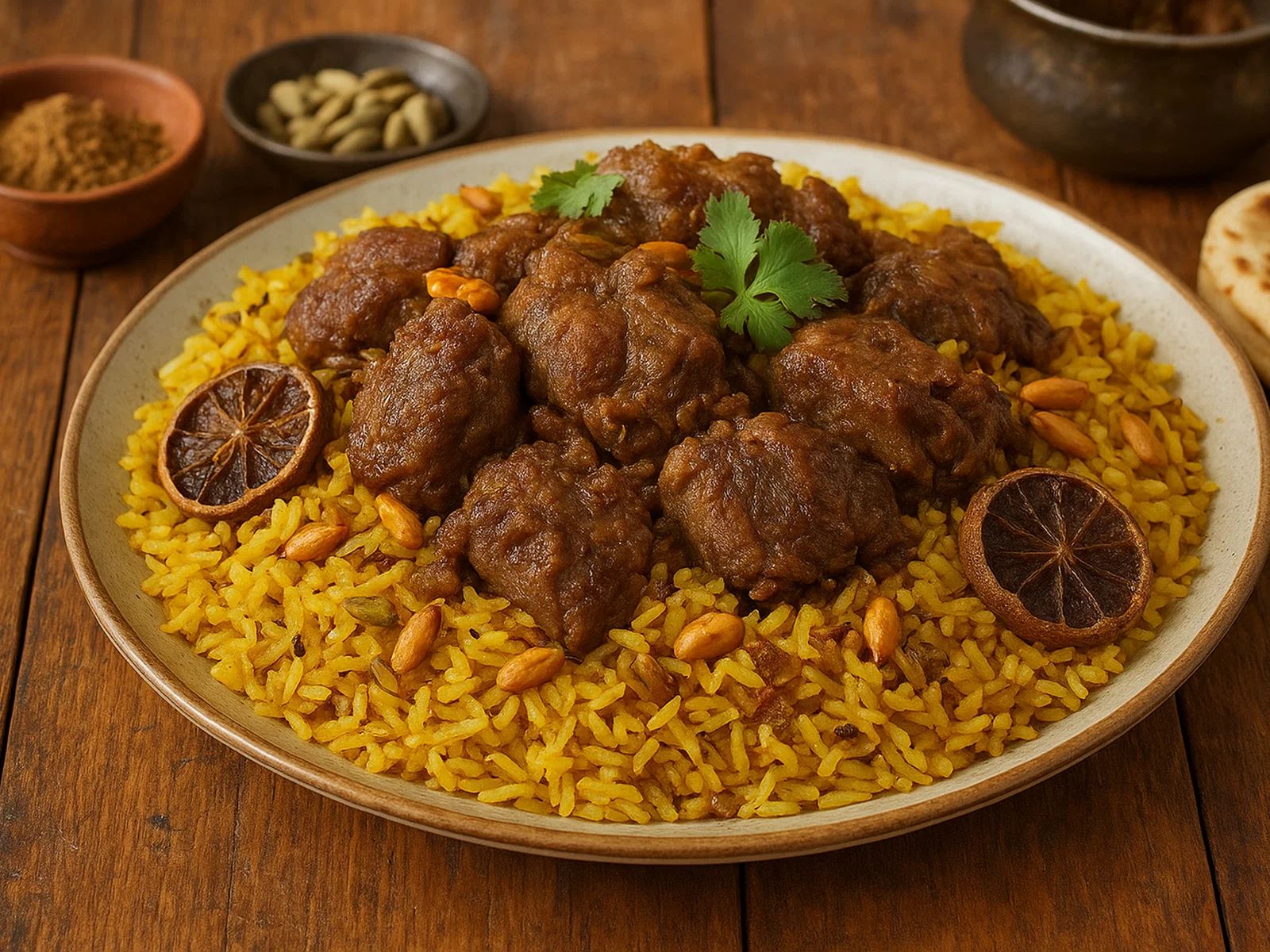 Arabischer Maqbous mit Lamm und Safranreis