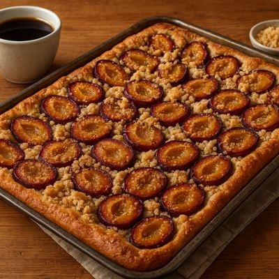 Klassischer deutscher Pflaumenkuchen vom Blech