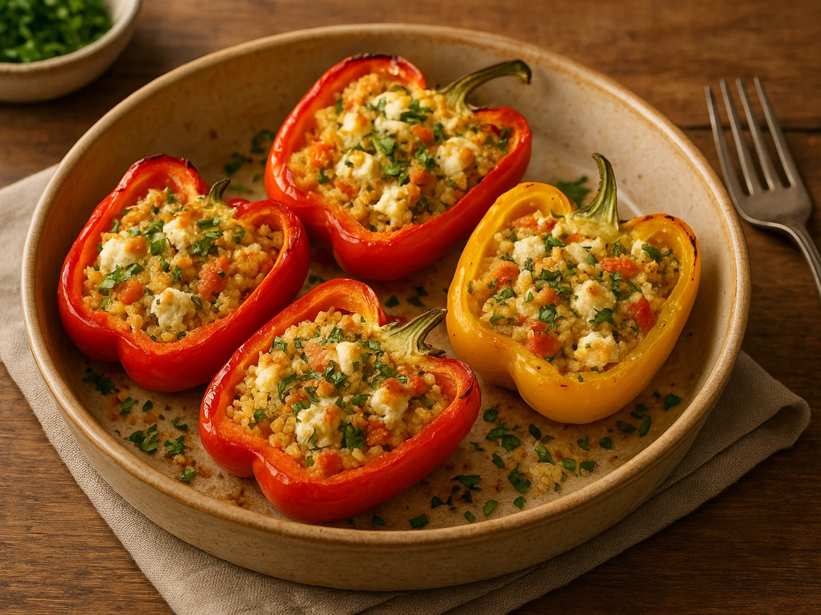 Gefüllte Paprika mit Couscous und Feta