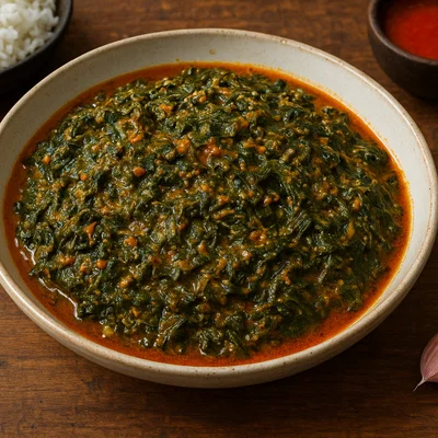 Saka-Saka (Mpondu) – Maniokblätter mit Erdnuss und Palmöl