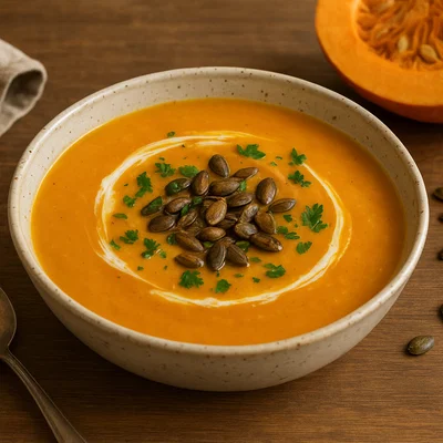 Kürbiscremesuppe mit gerösteten Kernen