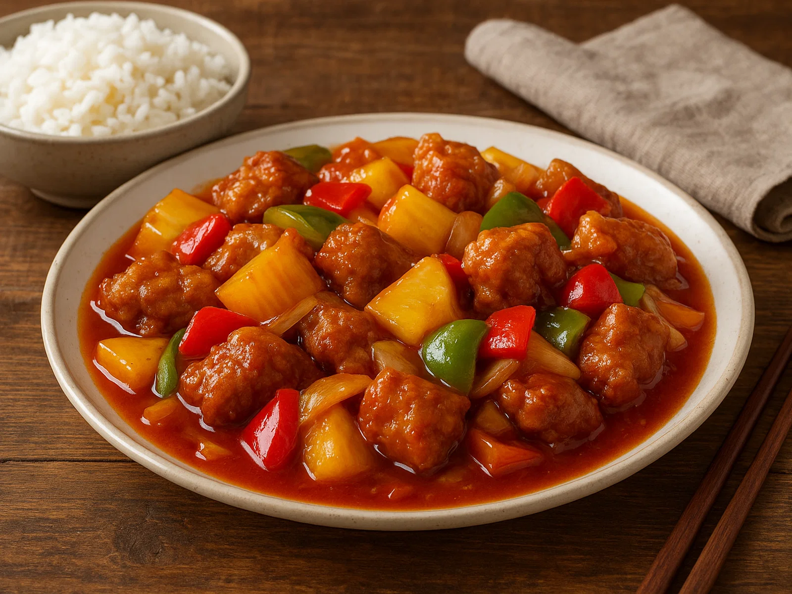 Schweinefleisch süß-sauer mit Ananas und Paprika