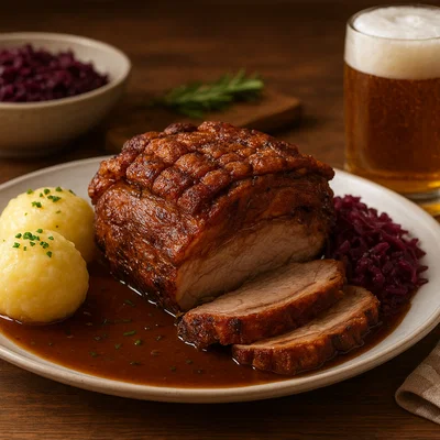 Knuspriger Schweinebraten mit Biersauce