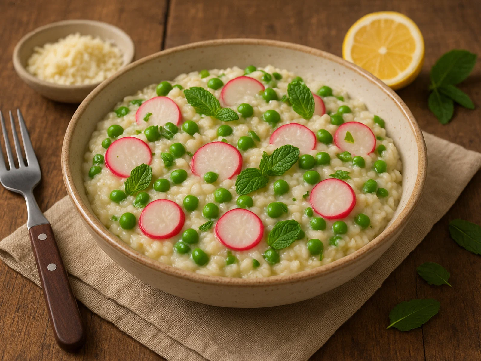 Radieschen-Risotto mit Erbsen und Minze