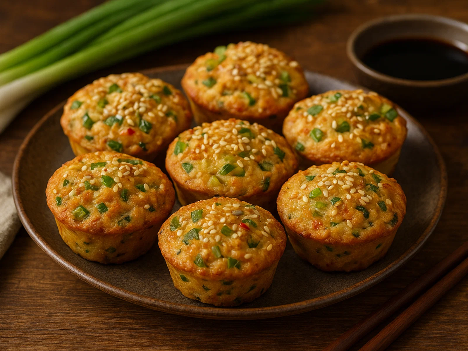 Asiatische Lauchzwiebel-Muffins mit Sesam