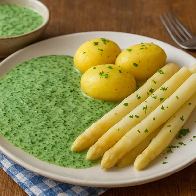 Hessische Grüne Soße mit Kartoffeln und Spargel