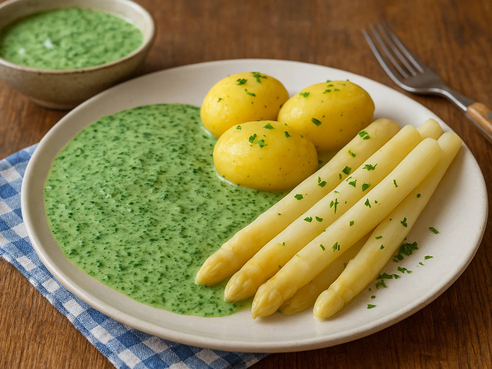 Hessische Grüne Soße mit Kartoffeln und Spargel
