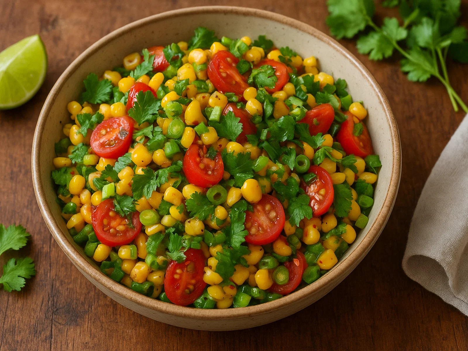 Scharfer Maissalat mit Tomaten und Koriander