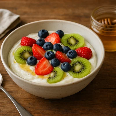 Quark mit Früchten und Honig-Vanille