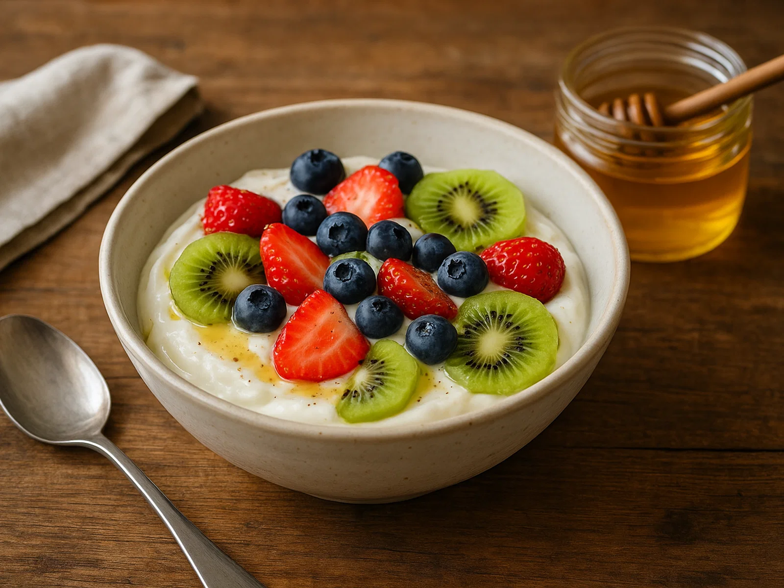 Quark mit Früchten und Honig-Vanille