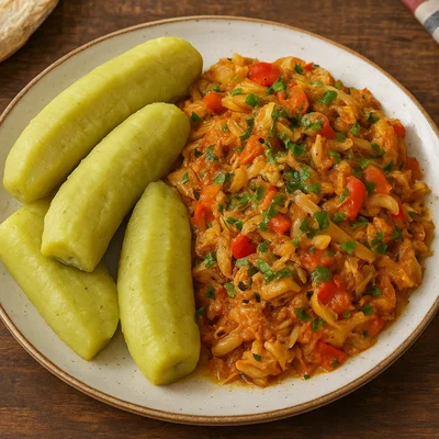 Green Fig and Saltfish (Grüne Kochbananen mit Salzfisch)