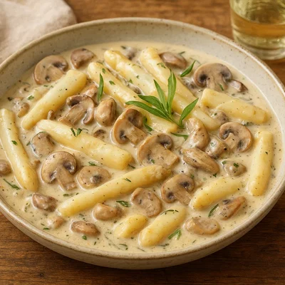 Spargelragout mit Pilzen und Estragon