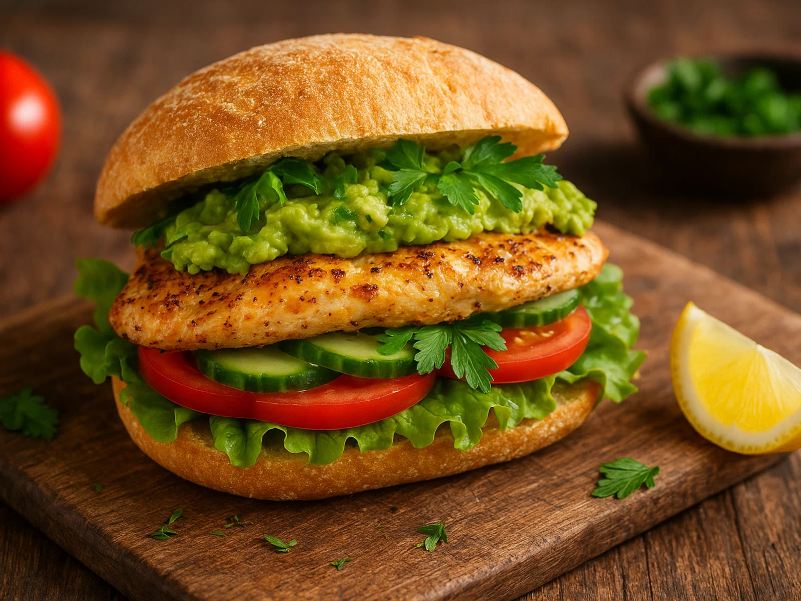 Avocado-Huhn-Sandwich mit frischen Kräutern
