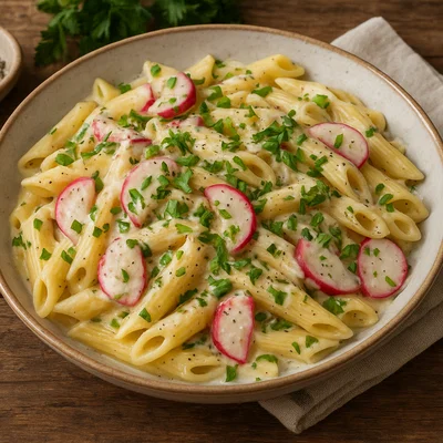 Penne mit cremiger Radieschen-Senf-Sauce