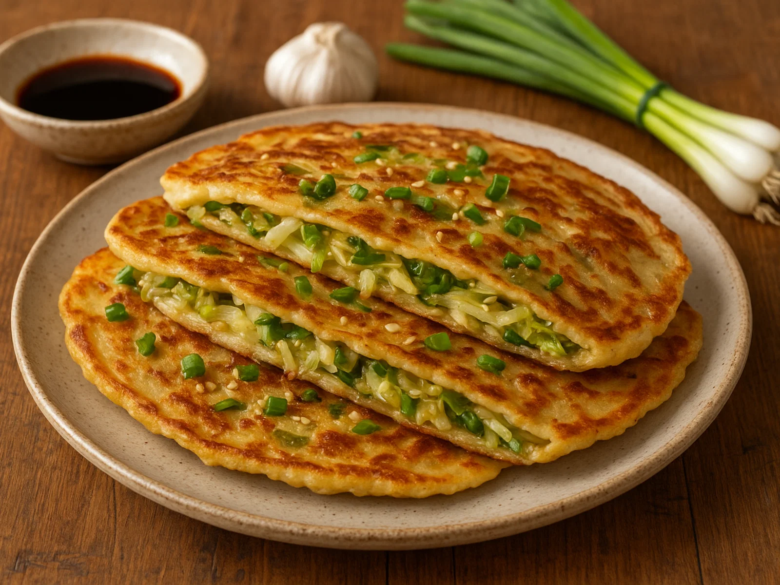 Chinakohl-Pfannkuchen mit Frühlingszwiebeln