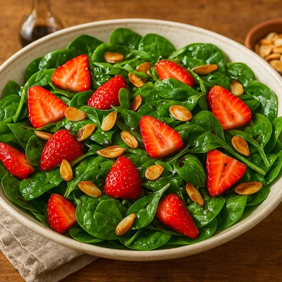 Spinatsalat mit Erdbeeren und gerösteten Mandeln