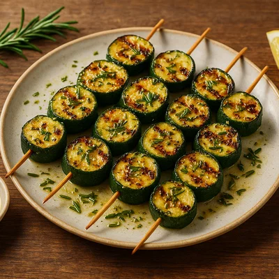Gegrillte Zucchinispieße mit Knoblauch-Rosmarin-Marinade