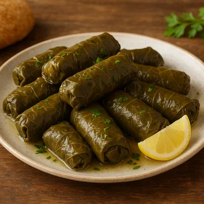 Griechische Dolmades (Gefüllte Weinblätter mit Reis und Kräutern)