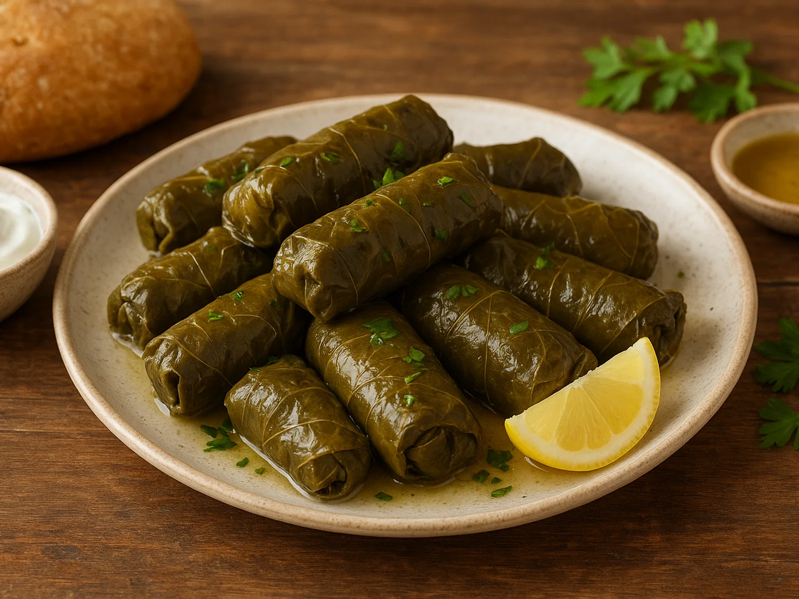 Griechische Dolmades (Gefüllte Weinblätter mit Reis und Kräutern)