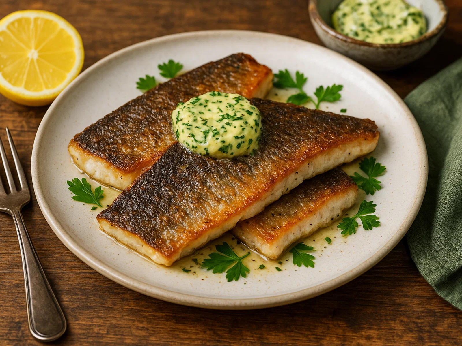 Gebratener Barramundi mit Zitronen-Kräuterbutter