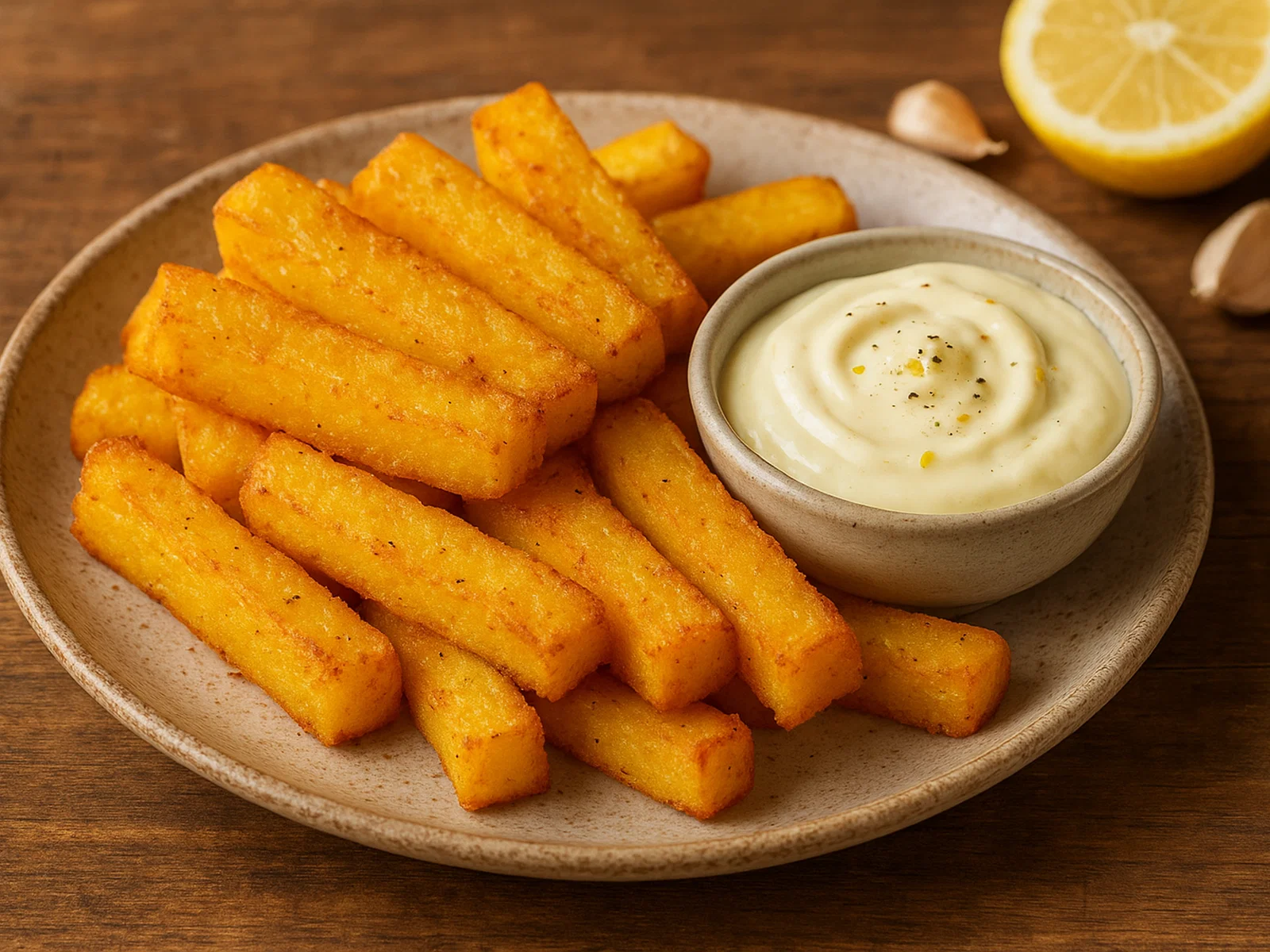 Knusprige Polenta-Pommes mit Knoblauch-Aioli