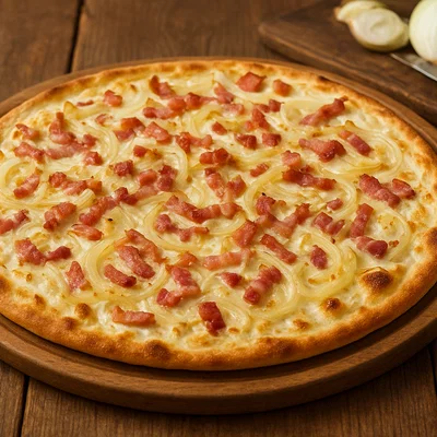 Elsässer Flammkuchen mit Speck und Zwiebeln