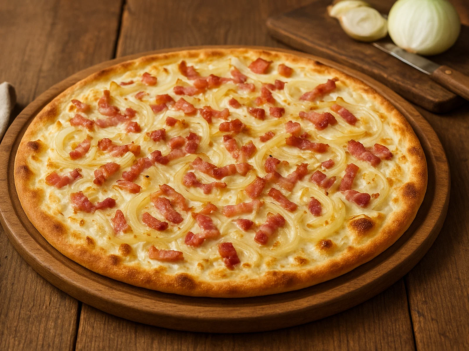 Elsässer Flammkuchen mit Speck und Zwiebeln