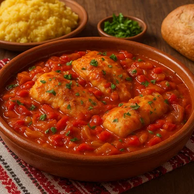 Plachie de Pește – Rumänischer Fisch in Tomaten-Paprika-Sauce