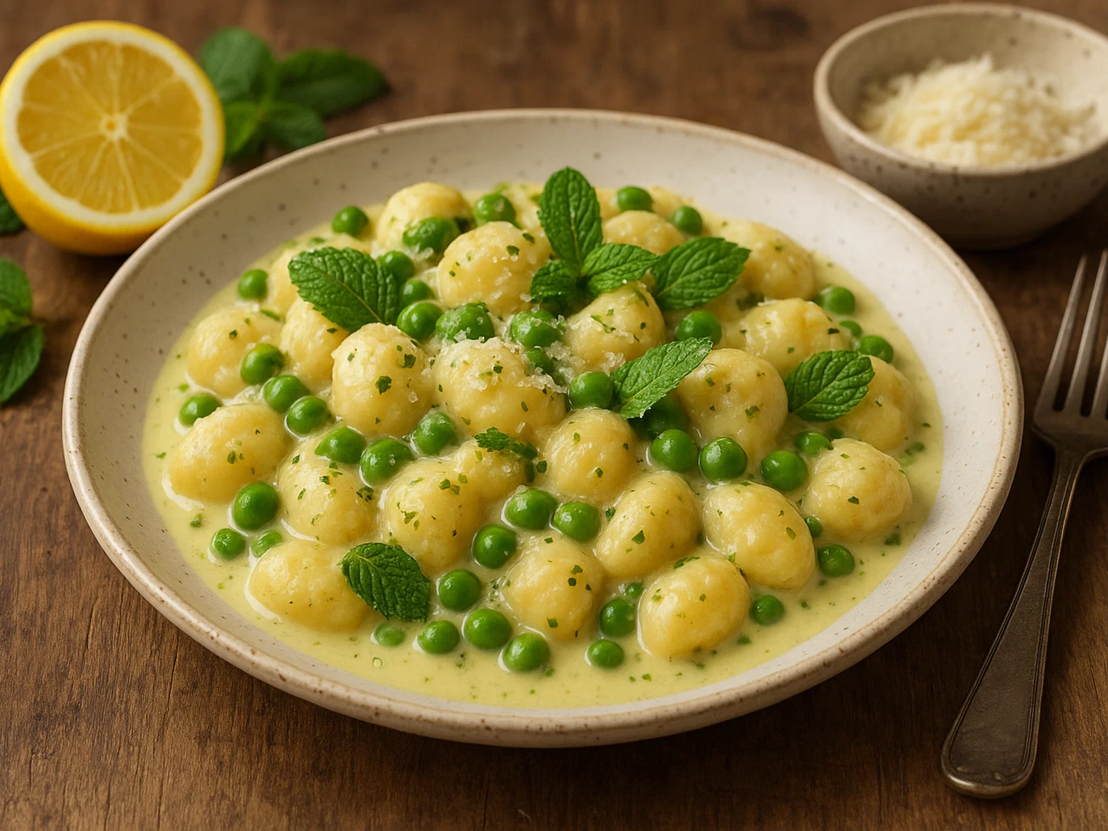 Gnocchi mit Erbsen, Minze und Zitronen-Rahmsauce