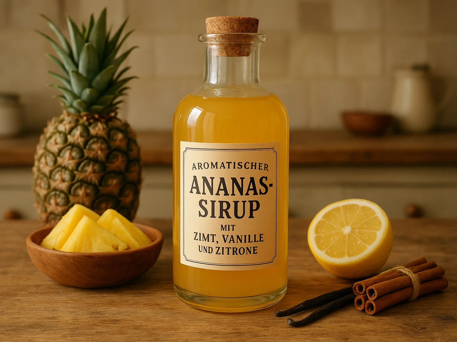 Aromatischer Ananas-Sirup mit Zimt, Vanille und Zitrone