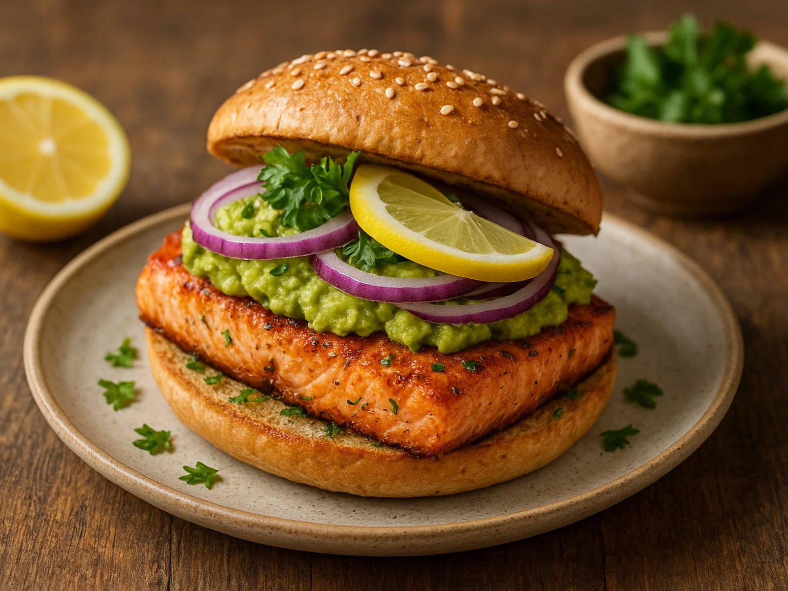 Lachs-Burger mit Avocado