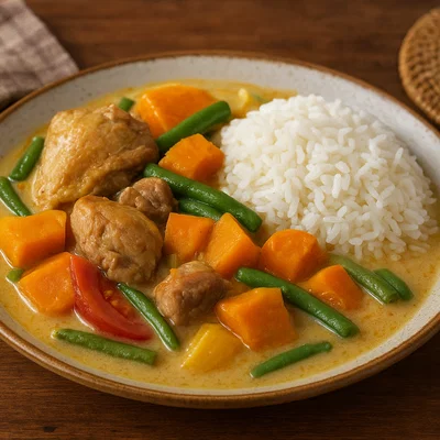 Kanakische Bougna mit Hühnchen, Schwein und Jasminreis