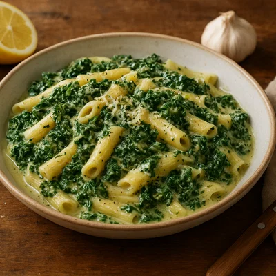 Cremige Grünkohl-Pasta mit Zitrone und Muskat