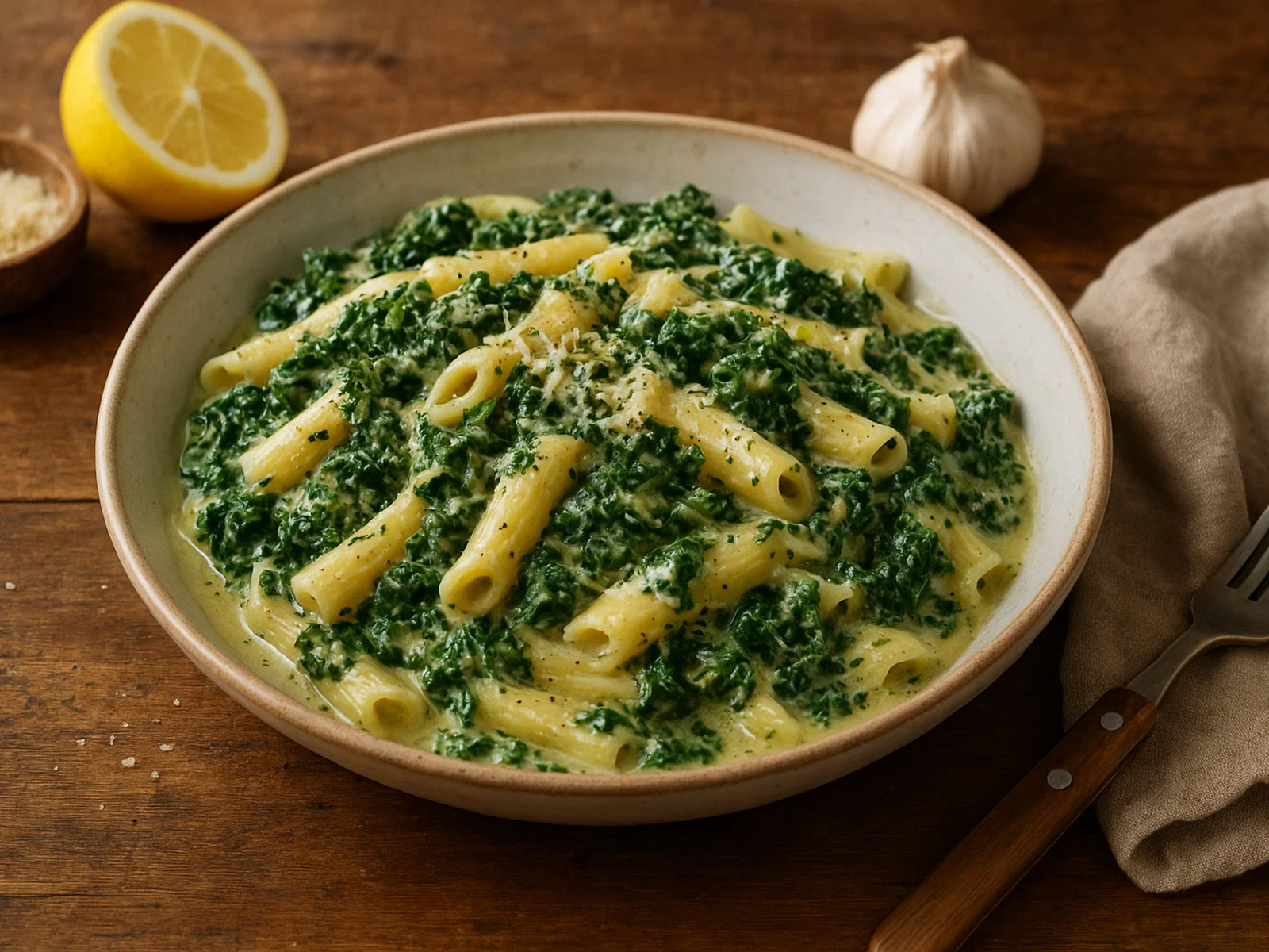 Cremige Grünkohl-Pasta mit Zitrone und Muskat