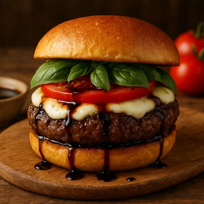Caprese-Burger mit Balsamico-Glasur
