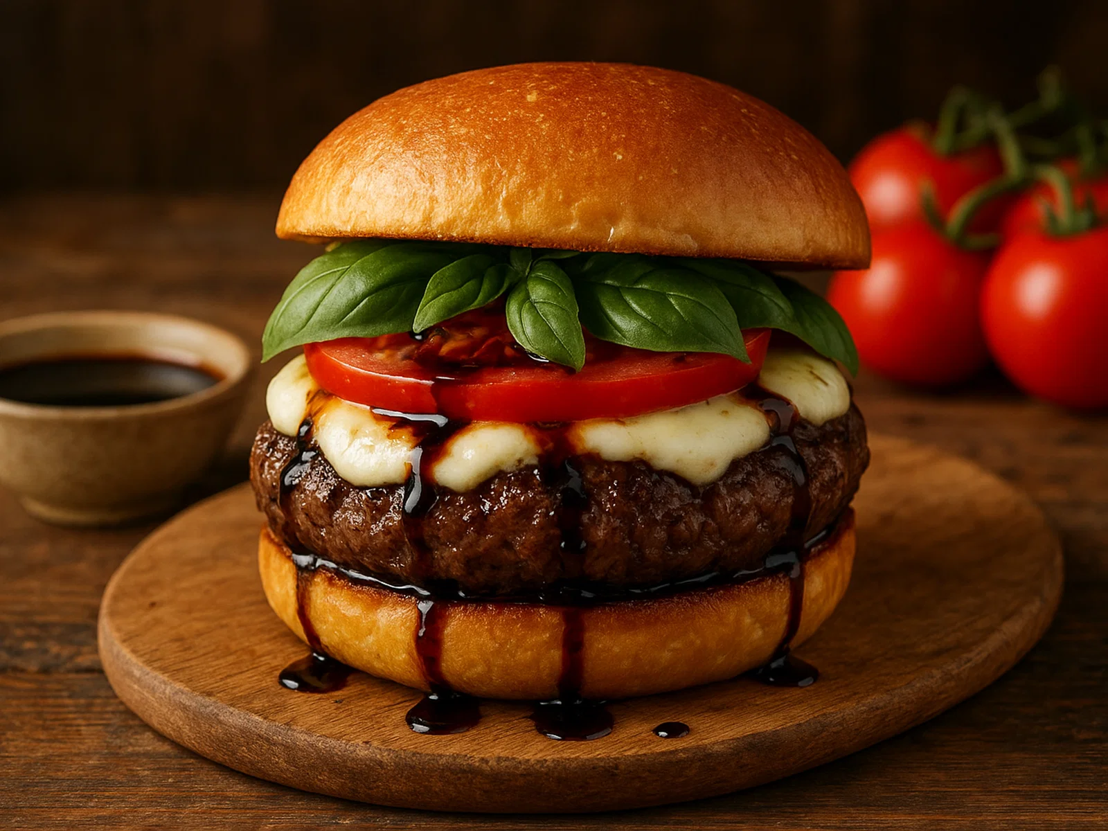 Caprese-Burger mit Balsamico-Glasur